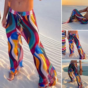 S-5XL Hombres Cintura Elástica Pantalones Largos Coloridos Rayas Pantalones de Playa Pantalones Sueltos - Imagen 1 de 11