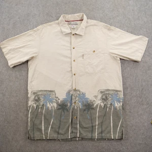 Columbia Shirt Mens 2XL XXL Beige Button Short Sleeve Floral Palm Print Hiking - Picture 1 of 15