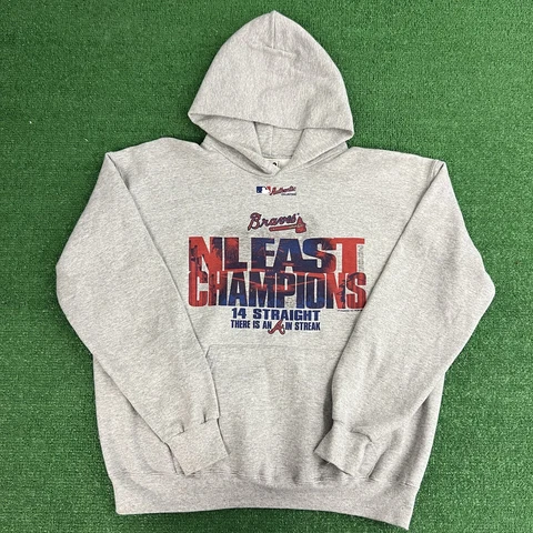 VTG Atlanta Braves 2005 NL East Champions Gray Hooded Pullover Jacket Mens Sz M Cover