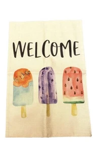 Welcome Summer Popsicles Burlap Garden Flag Double Sided Ice Cream Lot of 2 New. - Picture 1 of 1