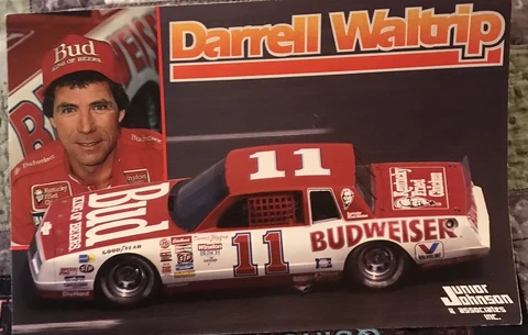 Vintage 1985 Nascar Darrell Waltrip Postcard # 11 Junior johnson Budweiser Car Cover