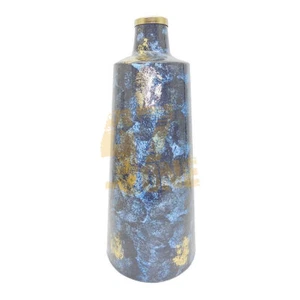 Glass D6x14.5" Vase Gold and Blue Indoor Outdoor Home Decor Tabletop Decoration - Picture 1 of 4