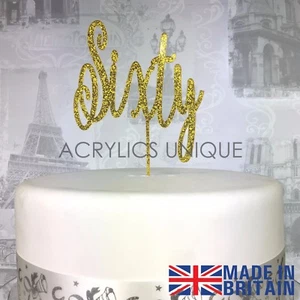 60th Birthday acrylic cake topper, sixty cake topper. 19 COLOURS AVAILABLE - Picture 1 of 4