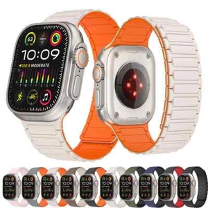 Apple Watch iWatch Ultra 9 8 7 6 5 4 3 Magnet Silicone Sports Band Watch Strap. - Picture 1 of 12