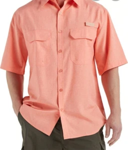 RealTree Fishing Vented Shirt Sz L Short Sleeve Button Down Orange Pockets Mens - Picture 1 of 16