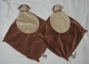 Angel Dear Monkey Security Blanket Baby Lovey Pair Brown Lot of 2 Plush - Picture 1 of 3