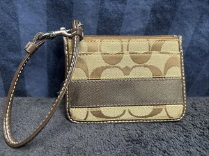Coach Key Chain Case Pouch Wallet Coin Purse Signature Mini Skinny ID Brown B4 - Picture 1 of 4