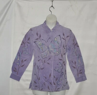 Quacker Factory Printed And Beaded Butterfly Suede Jacket Size S Lavender - Image 1 of 2