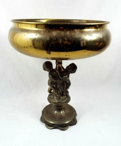 Vtg. Cast Brass Planter Bowl/Pot Embossed Cherub Putti Angel Pedestal Base - Picture 1 of 11