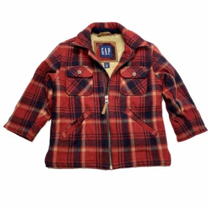 GAP Kids Buffalo Plaid Sherpa Wool Full Zip Coat Youth Sz Small 5 6 Thick Warm - Picture 1 of 5