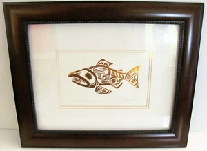 Haida SKAAGI Salmon Gold Bill Reid Framed Reproduction Print Canada Art Card 17" - Picture 1 of 11