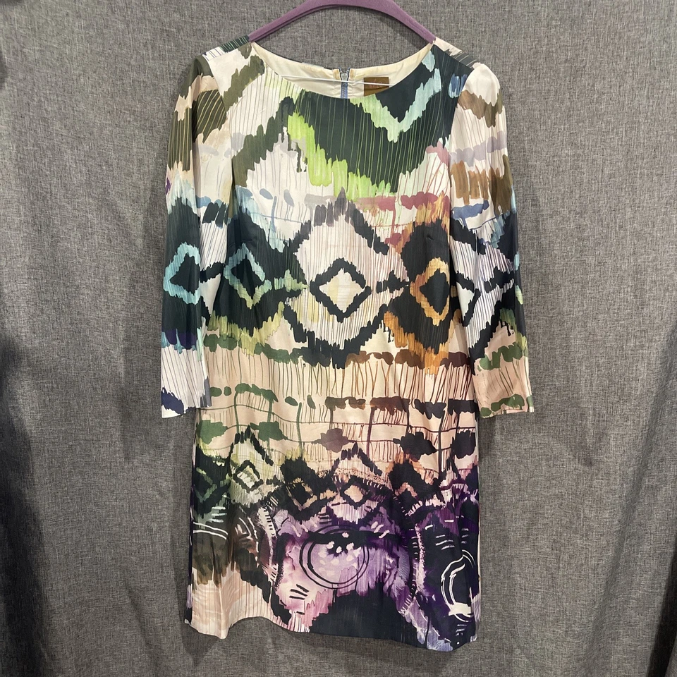 Vestido Ali Ro Anthropologie Para Mujer 6 Cambios Forrado Abstracto Artístico Tribal Boho Seda Foto 1 de 4