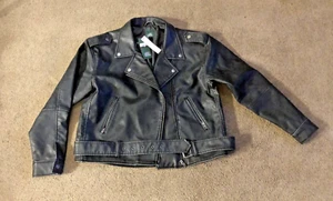 WILD FABLE Black Leather Jacket Zipper Coat Motorcycle Medium #245 - Picture 1 of 7