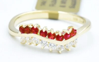 LAB CREATED RUBY & WHITE SAPPHIRES RING 14K YELLOW GOLD - MADE IN USA - NWT - Image 1 of 4