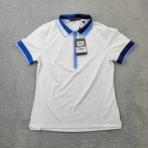G/Fore Polo Shirt Womens Medium 1/4 Zip White Blue Rib Collar Performance - Picture 1 of 8