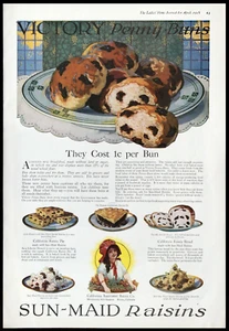 1918 SONNENJUNGFER Rosinen Sieg Pfennig Brötchen Kuchen 1. Weltkrieg Küche Dekor Vintage DRUCK ANZEIGE - Bild 1 von 2