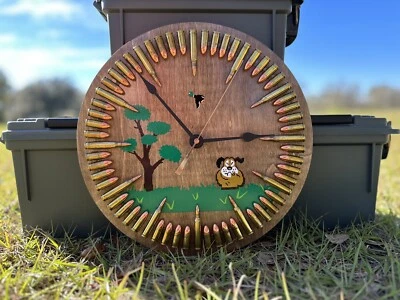 Duck Hunt Laughing Dog-in Oak 12 Inch Wall Clock- 9mm/5.56 Inert - Image 1 of 4