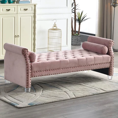 Mathias 71-inch Rolled Arm Velvet Button Tufted Upholstered Chaise Lounge Bench Cover