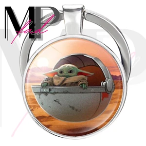 Baby Yoda Keychain Mandalorian Metal Ring Key Fob Cabochon Holder ON THE LOOKOUT - Picture 1 of 6