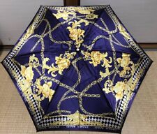 Authentic Gianni Versace Vintage Folding Umbrella Baroque Gold Navy