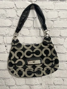 Coach Kristin Op Art Black Tan Signature Logo Bag Handbag Purse - Picture 1 of 17