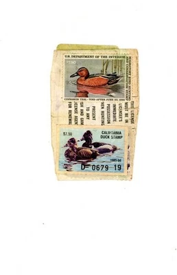 US Scott # RW52, Calif. Duck 1985-1986 - On License            (14-C259) - Image 1 of 2