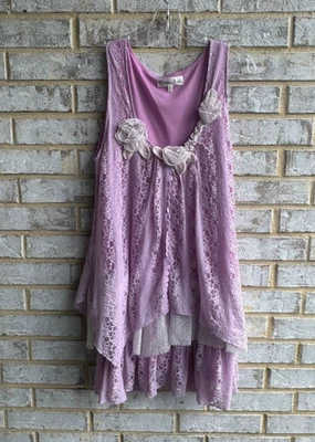 Blusa Pretty Angel Mezcla Seda Sin Mangas Capas Bohemias Encaje Talla L Foto 1 de 4