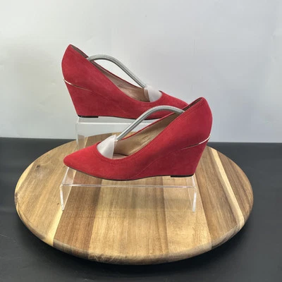 Next Women  Red Suede Court Wedge Shoes UK Size 6.5 EU 40 Slip On Wide Fit - Image 1 of 4