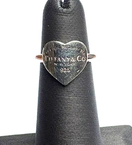 TIFFANY & CO ''PLEASE RETURN ... '' 925 STERLING SILVER HEART RING SIZE 4.5 - Picture 1 of 6