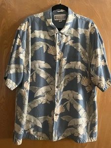 Jamaica Jaxx 100% Silk Size XXL Blue Cream Hawaiian Shirt Floral Cabana Resort - Picture 1 of 7
