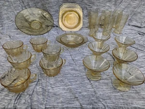Madrid Amber Depression Glass Teacups cups snackplates dessert 1930 federal era - Picture 1 of 1