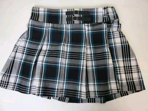 Girls Skirt size L (12/14) Justice Black Teal Plaid  Skort Elastic Waist - Picture 1 of 4