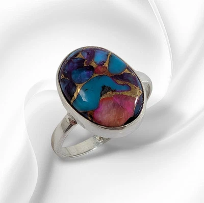 Solid 925 Sterling Silver Women's Ring With Authentic Dahlia Copper Turquoise  - Image 1 of 4