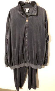 Vtg 90s Mens Velour Tracksuit Set Jacket/Pants Size 2XL Gray Y2K Streetwear - Picture 1 of 10