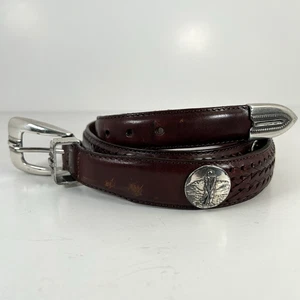 Vtg 1998 Onyx Brighton Men Size 38 Brown Leather Belt Braided Golf Silver Detail - Bild 1 von 12