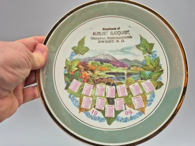 Placa calendario tienda mercantil general Sjoquist August 1909 Dwight North Dakota August Foto 1 de 4