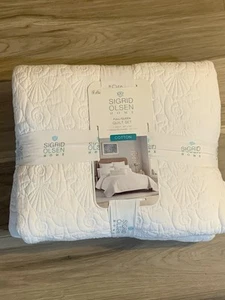 Sigrid Olsen Home Full/Queen Quilt Set 3 Pieces 2 Shams 1 Quilt White Sea Shells - Picture 1 of 10