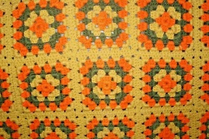 Vintage Crochet GRANNY SQUARE Afghan 74x39 Harvest Gold Avocado Orange acrylic - Picture 1 of 4