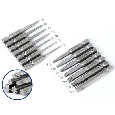Magnetic Torx Bit T3-T50 Security Screwdriver Bits 1/4"Hex Shank ExtraL S2 Steel - Image 1 of 4