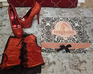 Bordello Teeze scarpe tacco alto donna taglia 7 rosso rubino glitter con spacche 31G - Foto 1 di 14