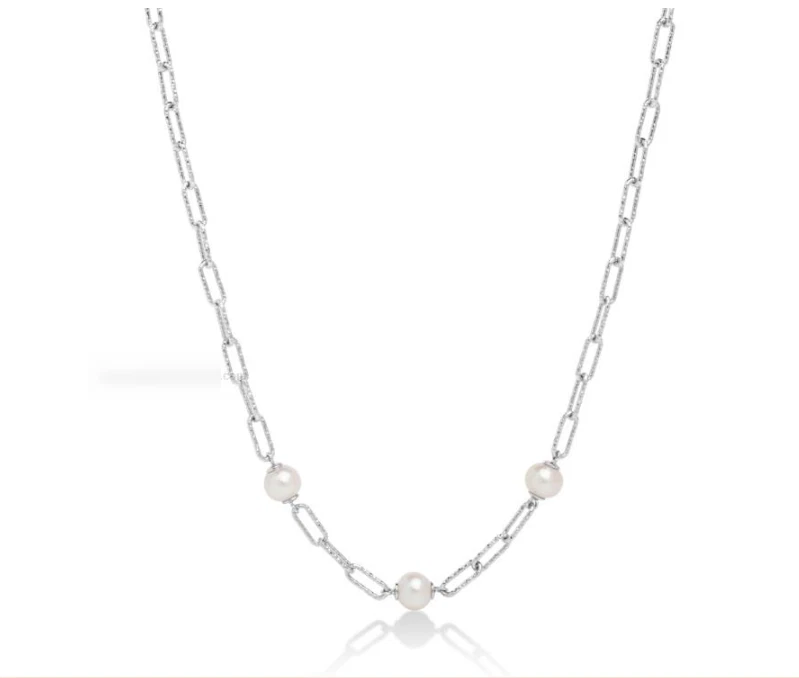 Collana Miluna Donna Argento 925 Maglia Diamantata 3 Perle 6,5-7 mm _PCL6065 - Immagine 1 di 2