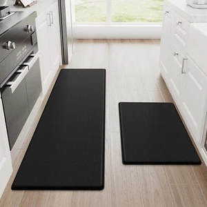 2PCS Kitchen Rugs Cushioned Anti Fatigue Kitchen Mats for Floor Non-Slip Black - Picture 1 of 7