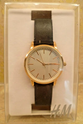 Smart Quartz H&M Watch Rose Gold Black Strap Champagne Ivory 30mm Face Dial - Image 1 of 4