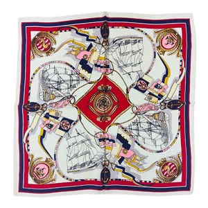 Seidentuch Halstuch Satinseide weiss blau rot 53x53cm maritim - Bild 1 von 2