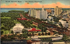 Beautiful Miami The Nation's Playground Aerial View Vintage Linen Postcard - Picture 1 of 2