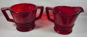 Vintage Ruby Red Glass Sugar & Creamer Set Miniature Mini - Picture 1 of 5