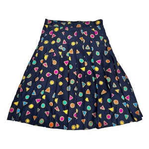 Vintage Skirt 80's JACQUES VERT Midi 18 Navy Blue Geo Print Pleated Retro Bright - Picture 1 of 4