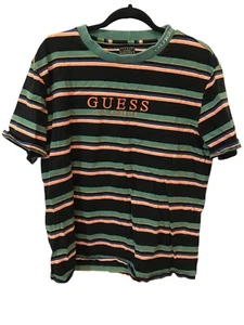 Guess T Shirt Mens M Multicolor Striped Round Neck Embroidered  Retro Y2k Tee - Picture 1 of 9