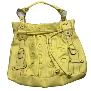 Hype Bright Yellow Leather Handbag Shoulder Strap Grommet Details Statement $300 - Picture 1 of 12