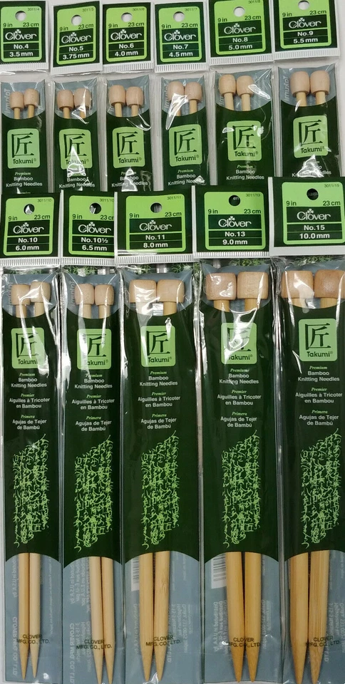 Agujas de tejer Clover Takumi bambú de un solo punto 9" - ¡TÚ eliges el tamaño! Foto 1 de 1